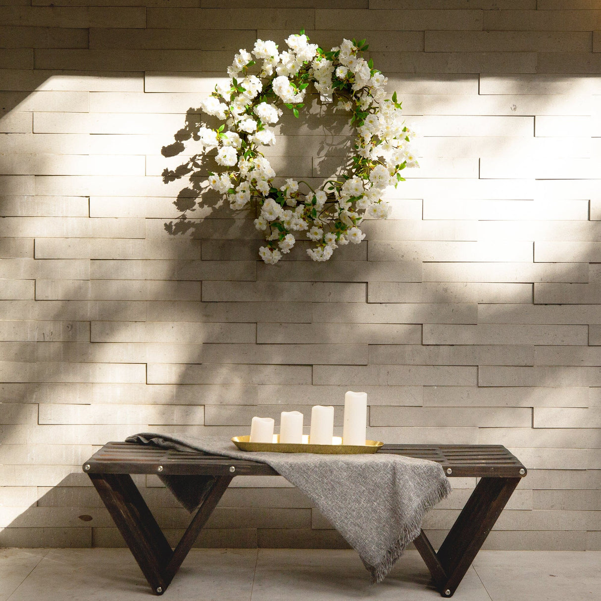 White Cherry Blossom Artificial Wreath, 30”