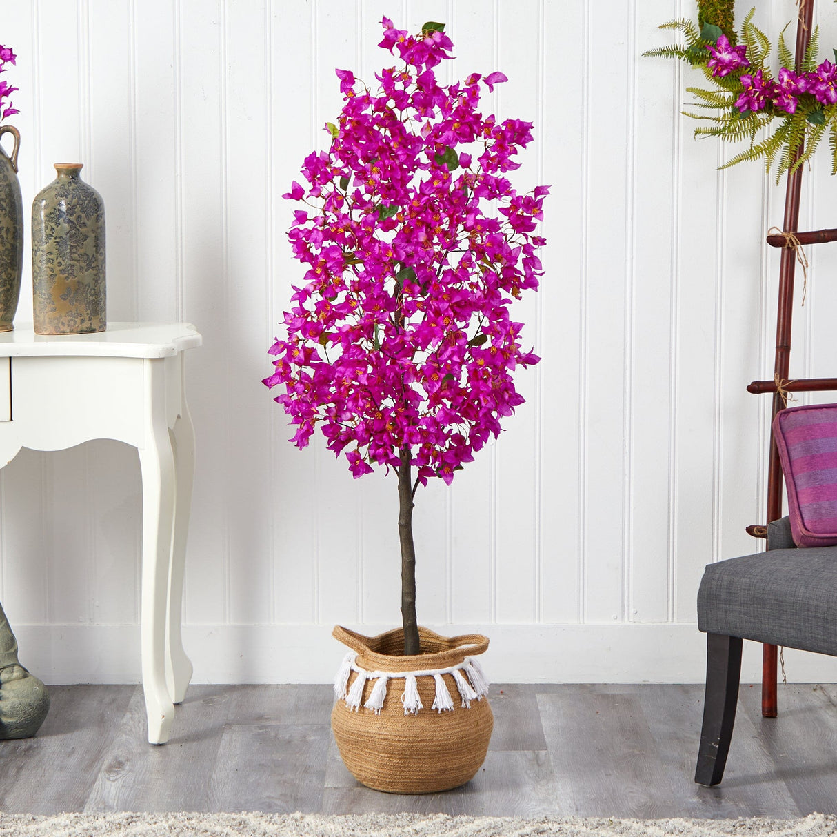 Bougainvillea Tree with Jute & Cotton Basket, 5’
