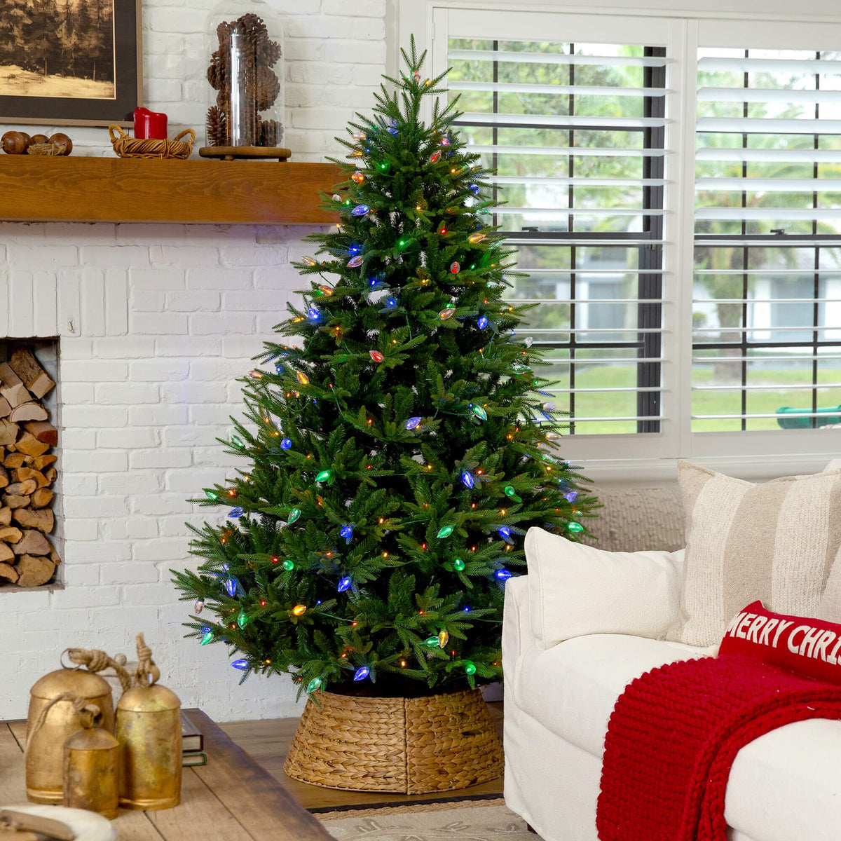 7' Pre-Lit Artificial Luxembourg Pine Christmas Tree with 340 Multicolored Bulb LED Lights