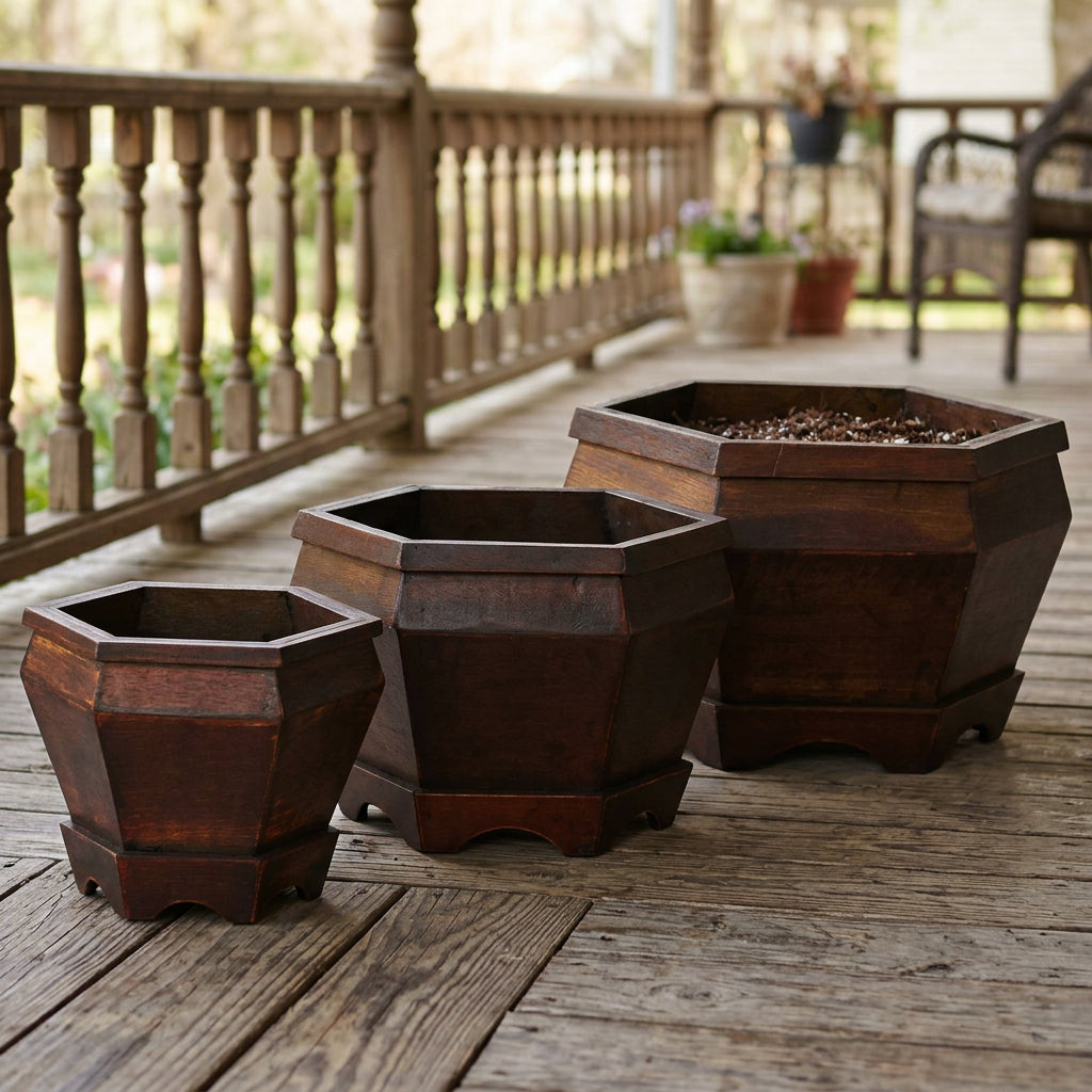 Wooden Hexagon Decorative Planter (Set of 3)