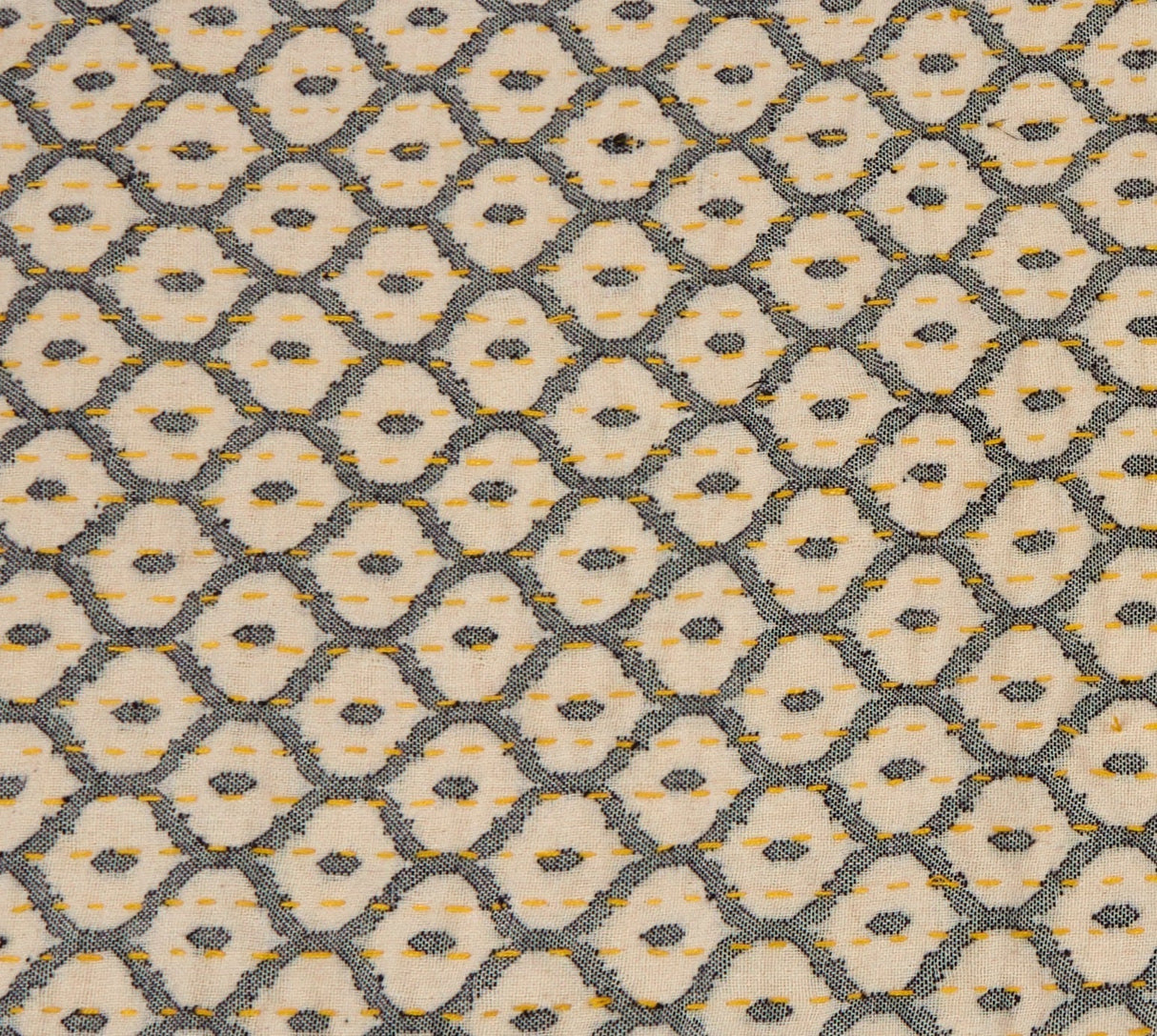 Artisan Hand Loomed Cotton Table Runner - Gray Yellow Stitching - 18"x96"