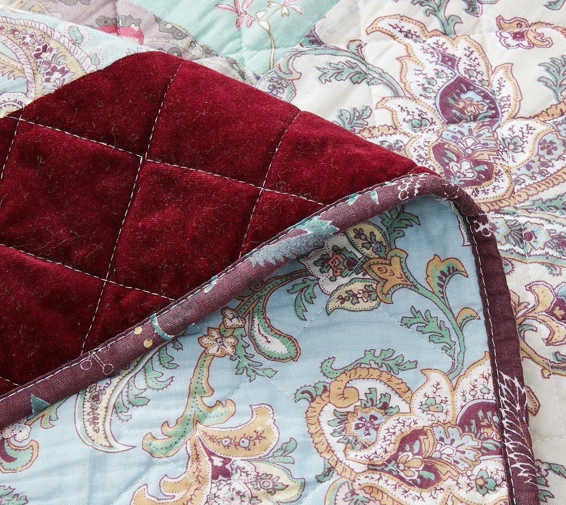 Bohemian Burgundy Paisley Patchwork Cotton Bedspread Set