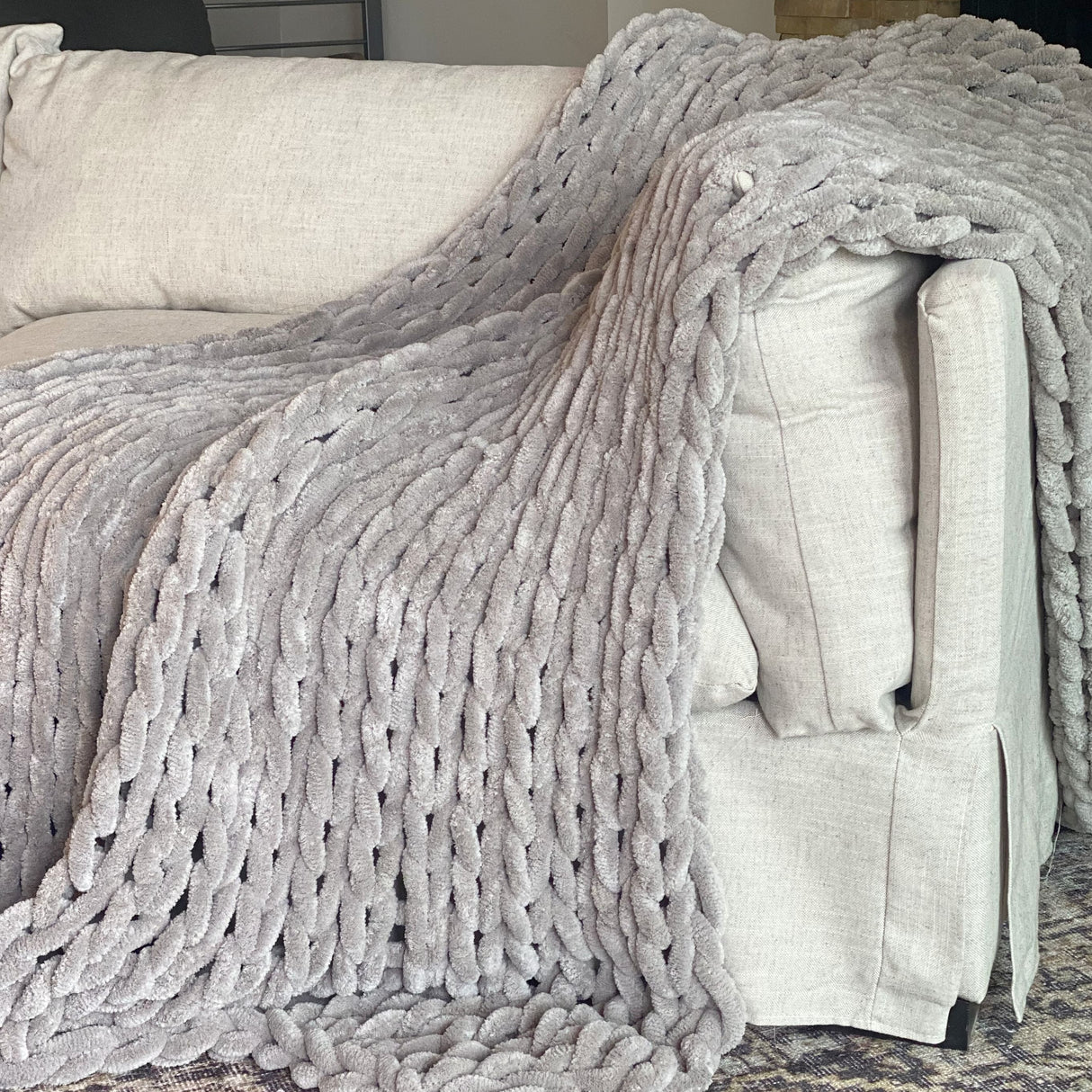 Infinite Chunky Knit Blanket, Minky, 43” x 70”, Mist