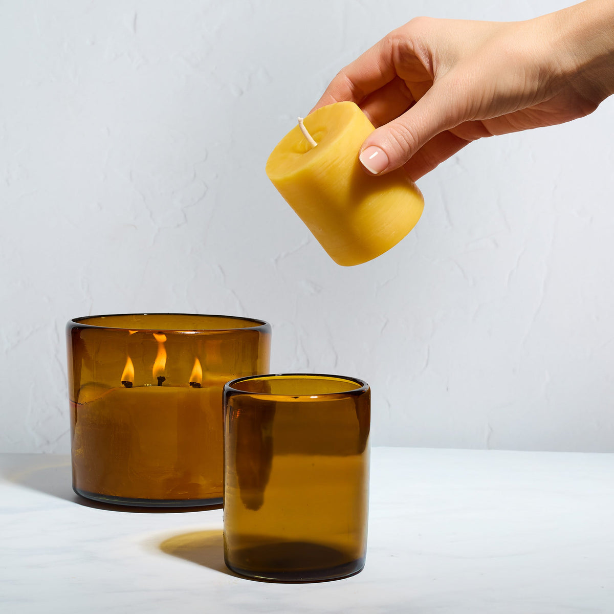 Pure Beeswax Candle in Blown Glass