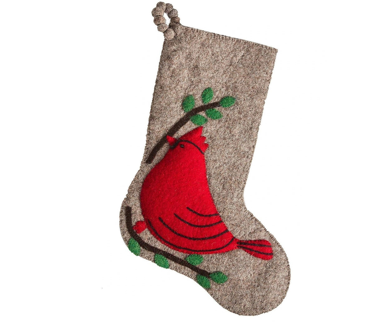 Cardinal Christmas Stocking Hand Felted Wool Gray Arcadia Home