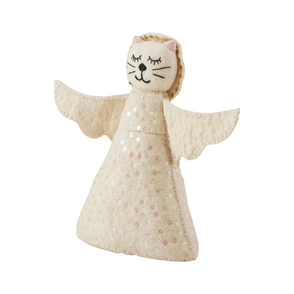 Handmade Cat Angel Felt Christmas Tree Topper Cream Arcadia Home