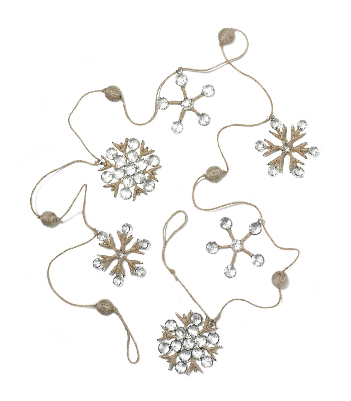 Christmas Garland and Bunting - Jute and Clear Glass Beaded Snowflakes - 6' Arcadia Home