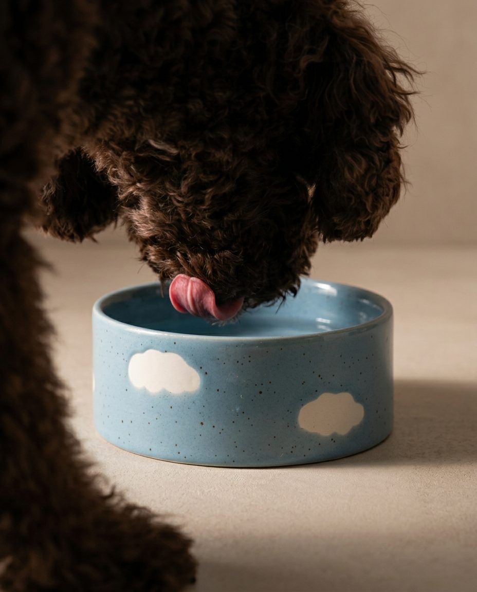 Set of 2 Blue Medium stoneware ceramic Pet Bowls — Cloud Collection