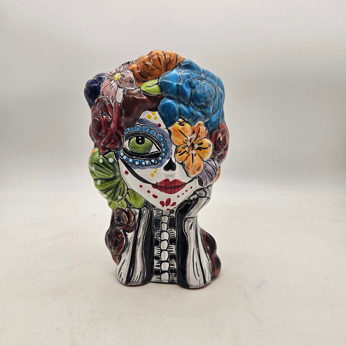 Colorful Talavera Skull Planter | Hand-Painted Ceramic Pot