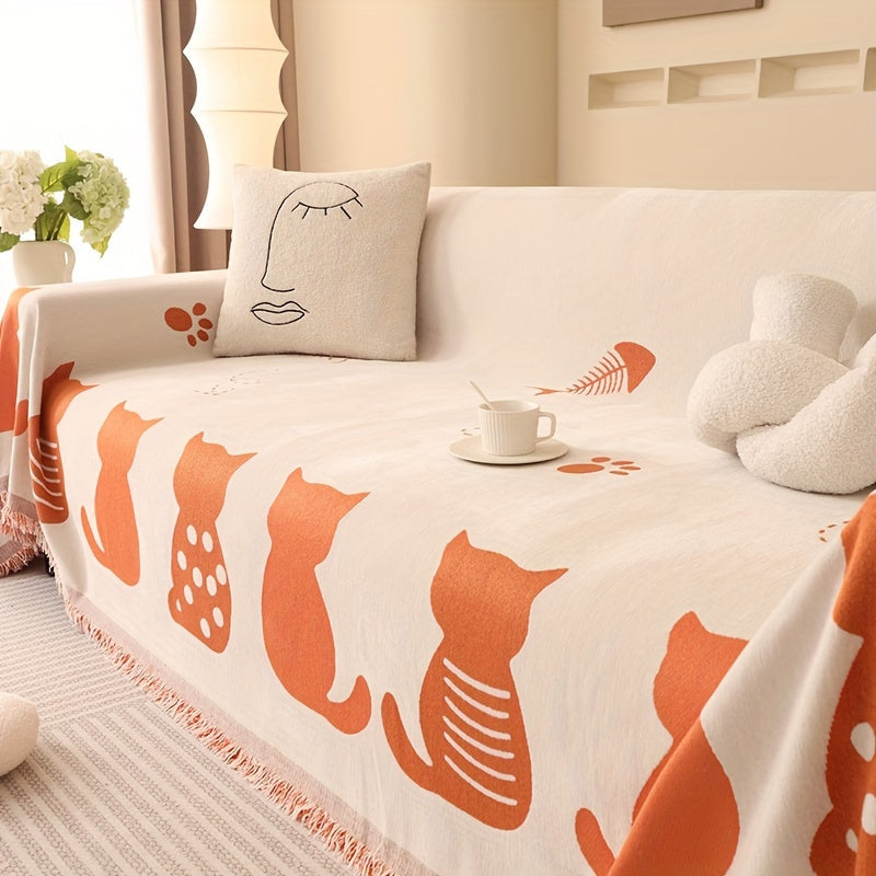 Chenille Cat Cartoon Sofa Cover Blanket