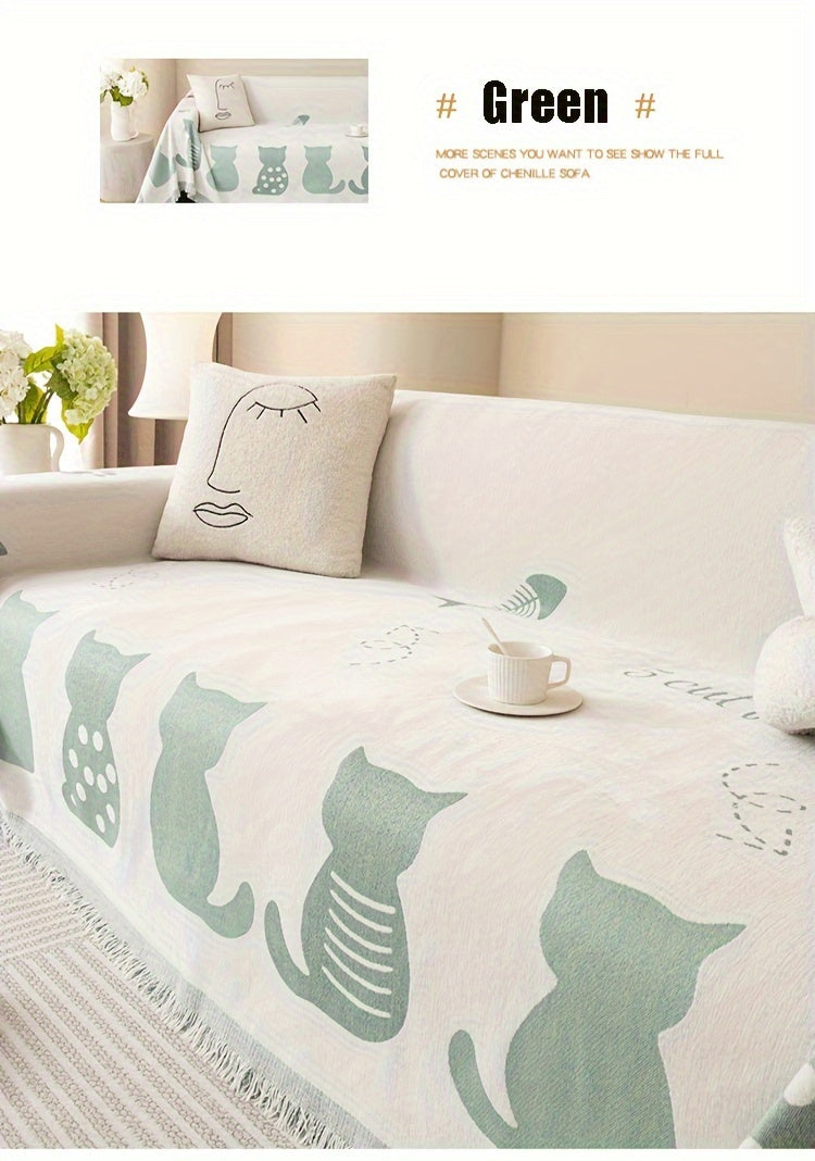Chenille Cat Cartoon Sofa Cover Blanket