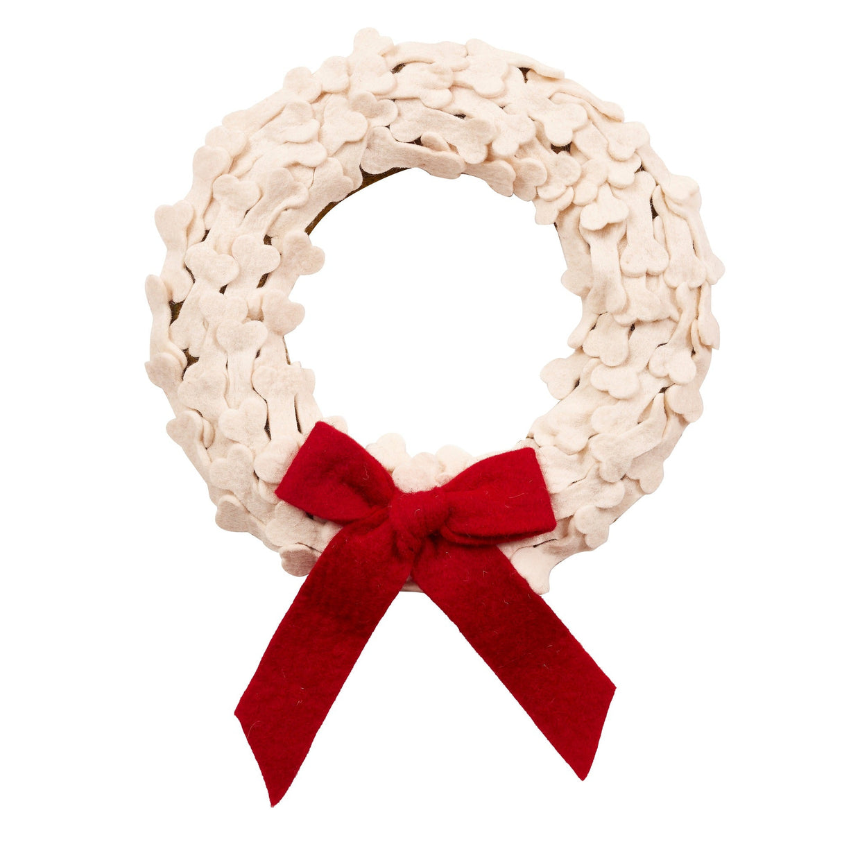 Dog Bones Red Bow Handmade Hand Felted Wool Wreath - 14" Arcadia Home