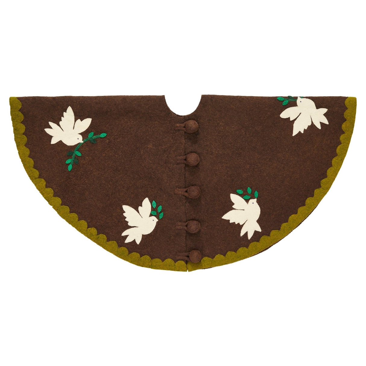 Handmade Doves Brown Christmas Tree Skirt Hand Felted Wool - 60" Arcadia Home
