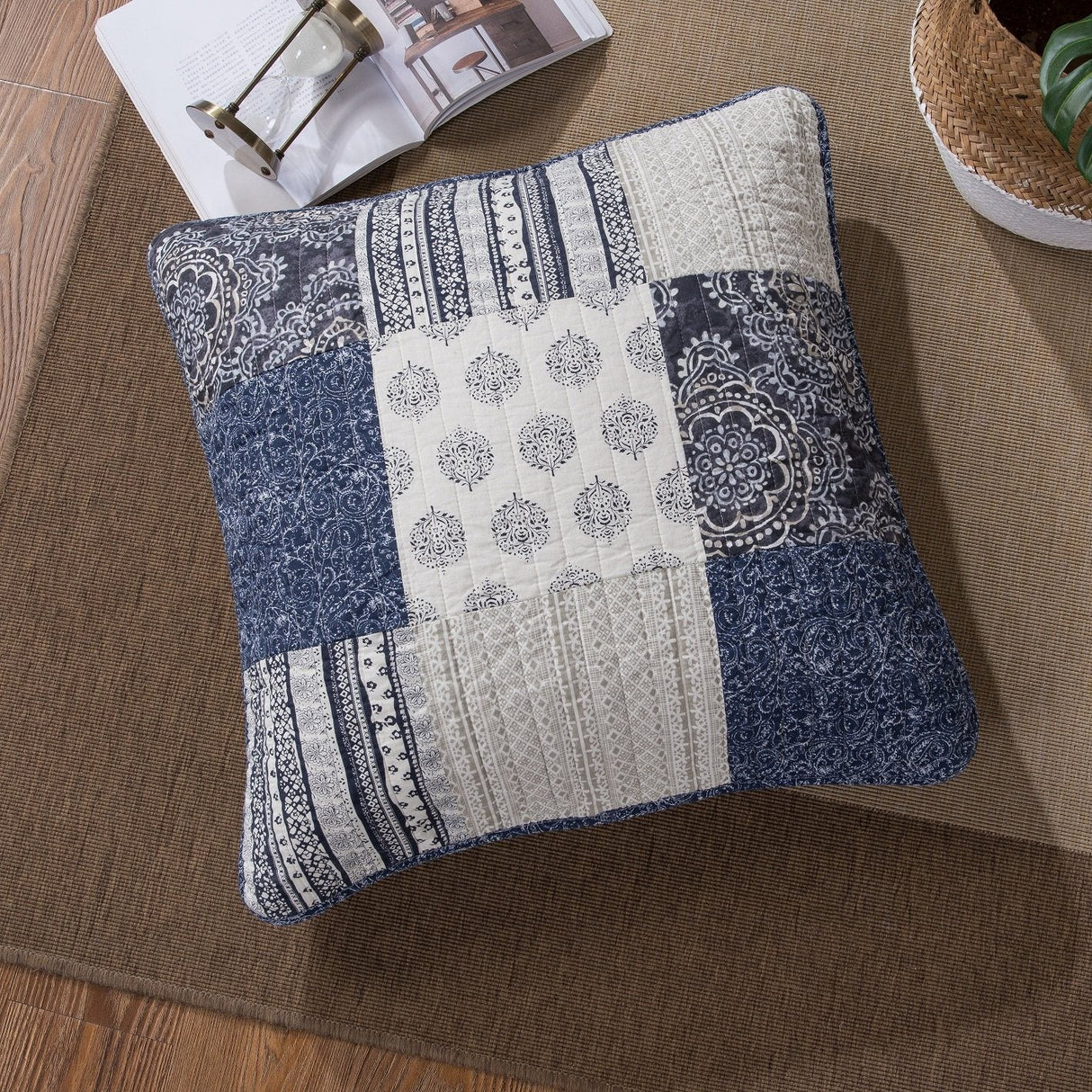 Patchwork Denim Blue Elegance Bohemian Euro Sham