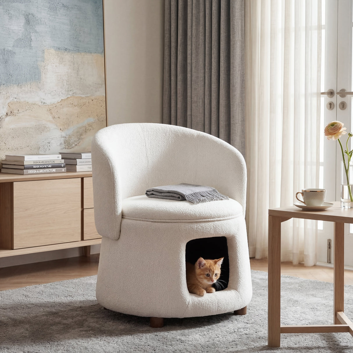 Pet Friendly Chair with Convertible Stool