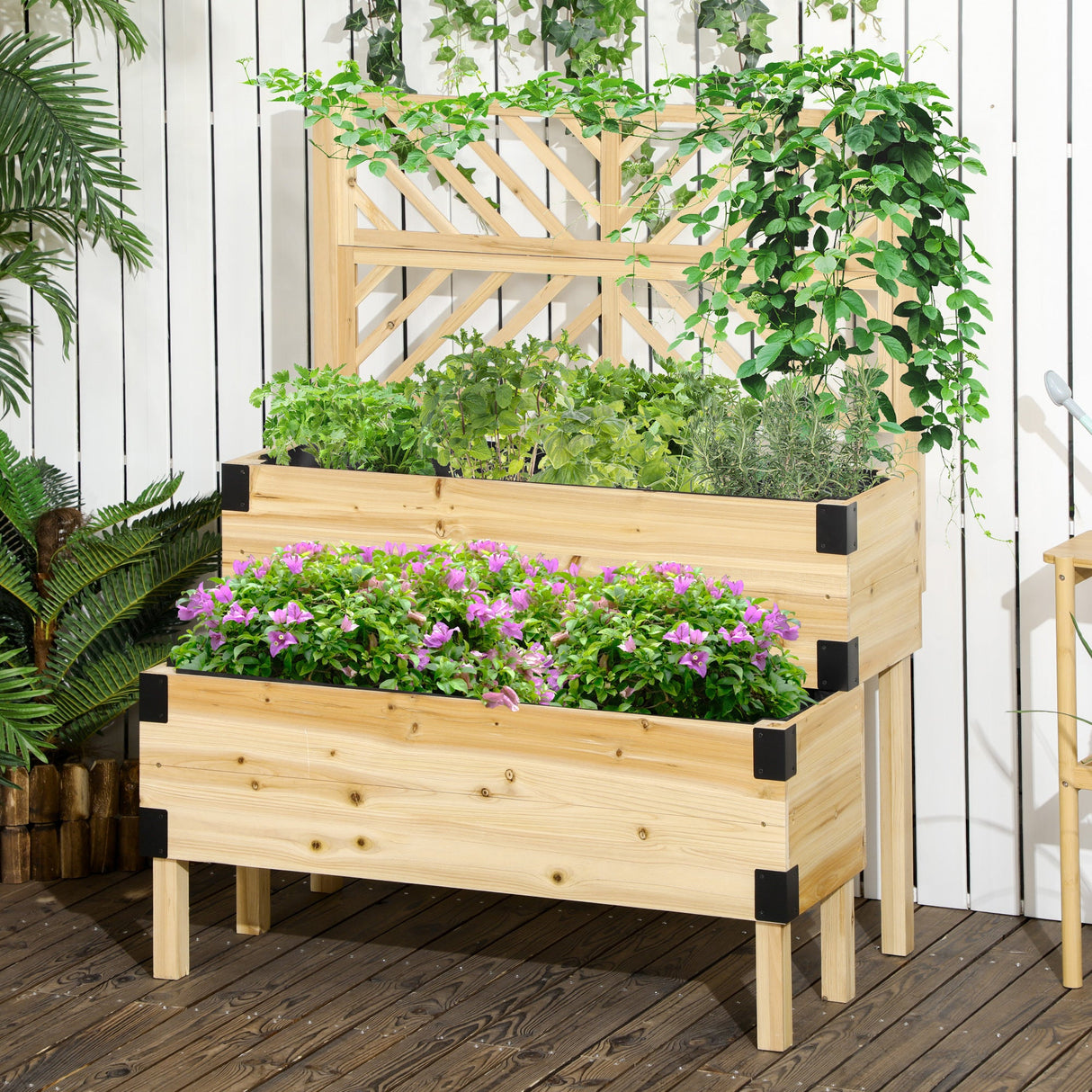 2-Tier Raised Garden Bed with Trellis