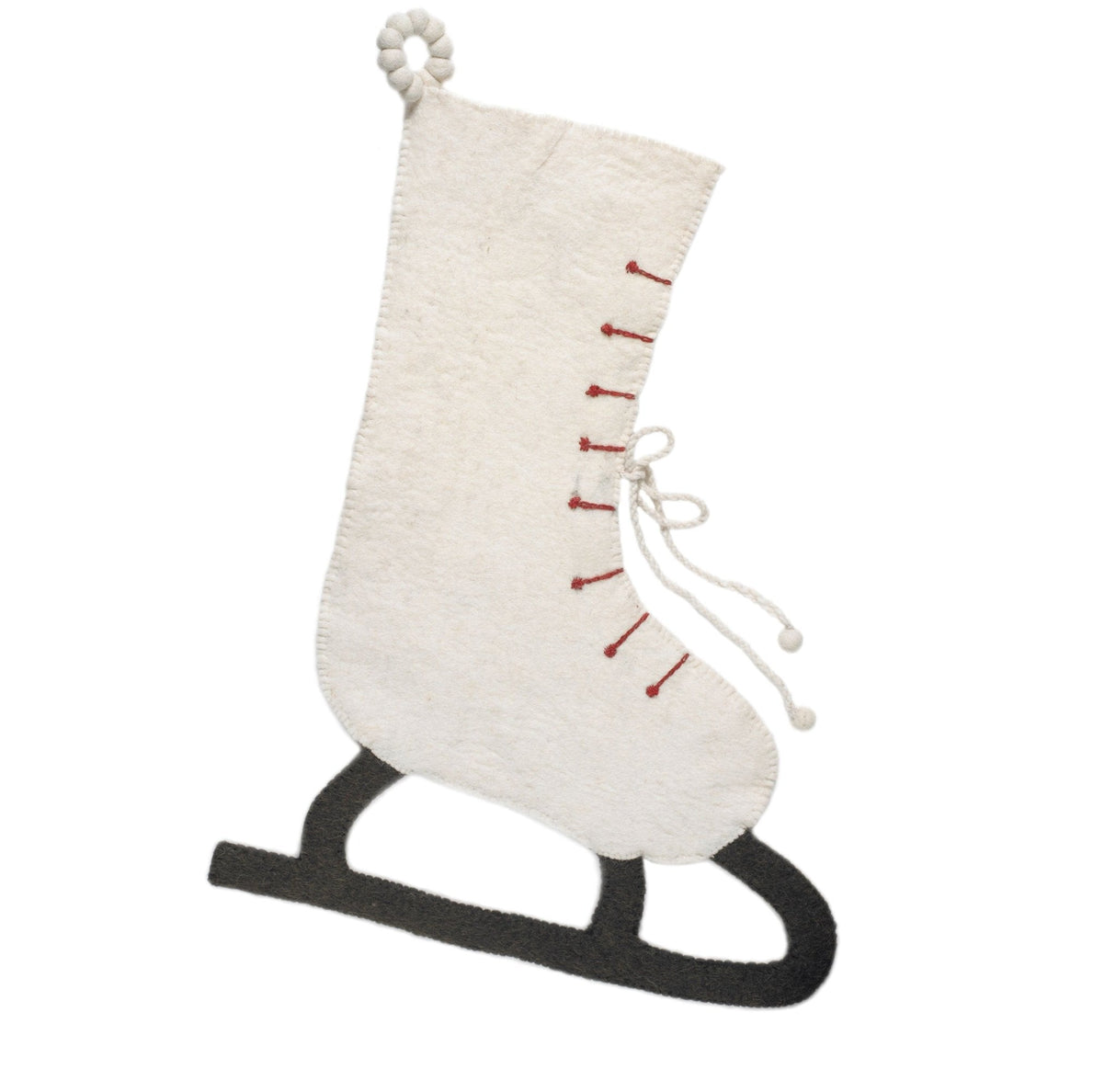 Ice Skate Hand Felted Wool Cream Christmas Stocking Skate Arcadia Home