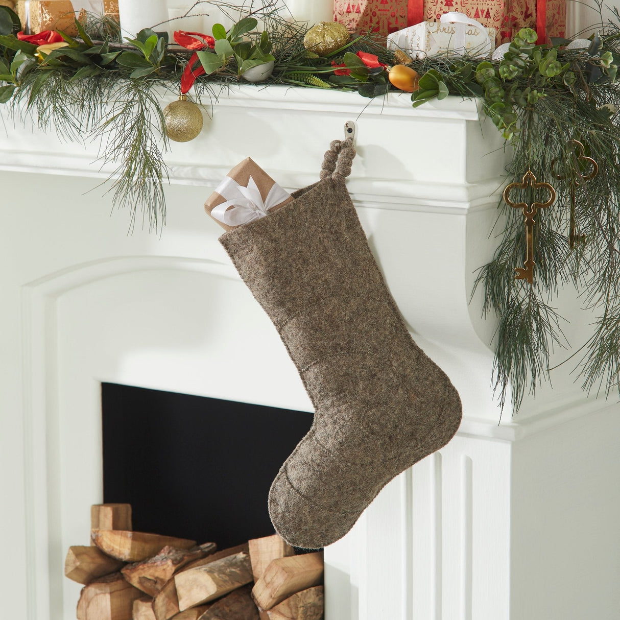 Hand Felted Wool Christmas Stocking - Spiral Grey Arcadia Home