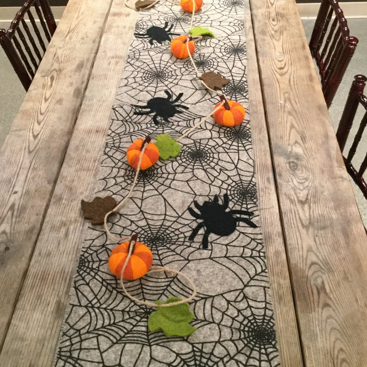 Hand Felted Wool Halloween Spider Web Table Runner
