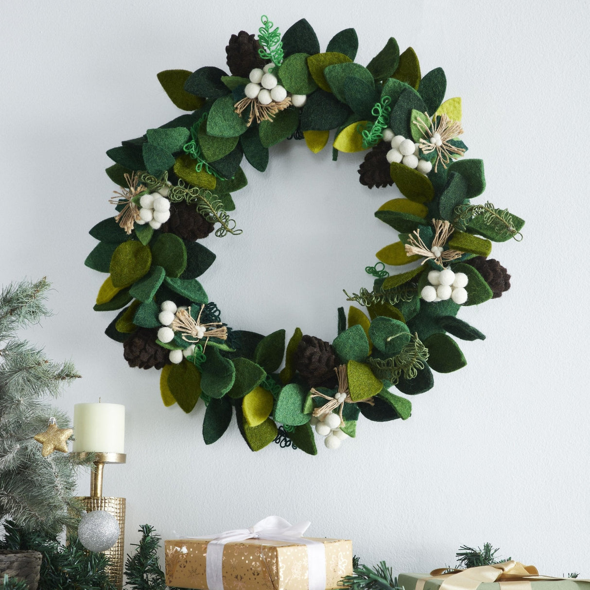 Hand Felted Wool Wreath Cream Berries - 20" Arcadia Home