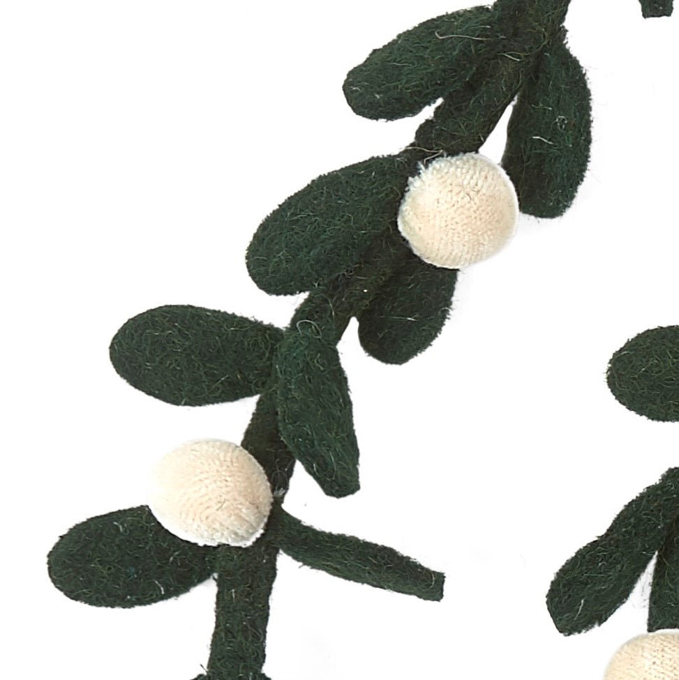 Handmade Christmas Garland and Bunting - Cream Velvet Balls and Felt Mistletoe - 6' Arcadia Home