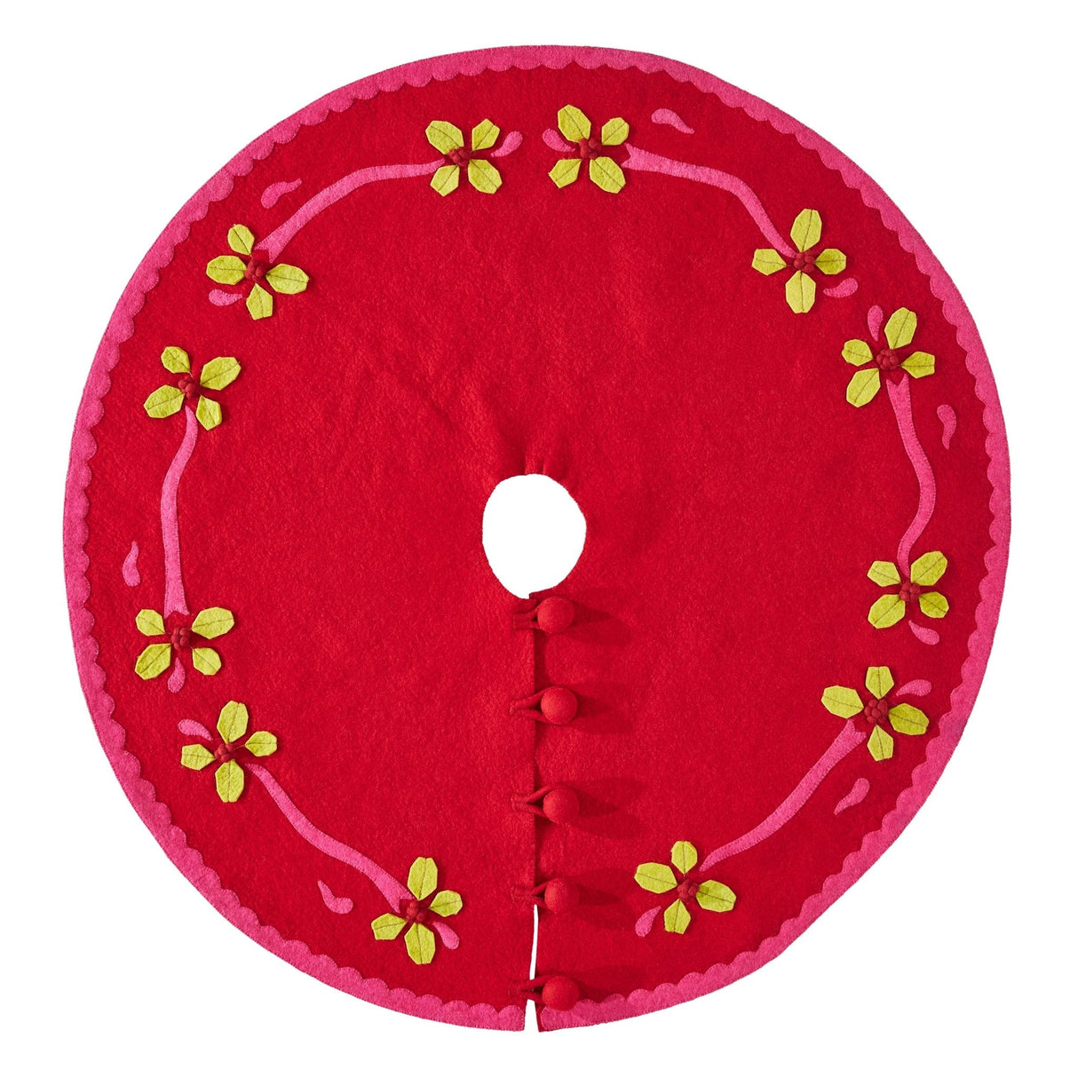 Handmade Christmas Tree Skirt Felt - Berries Red - 60" Arcadia Home