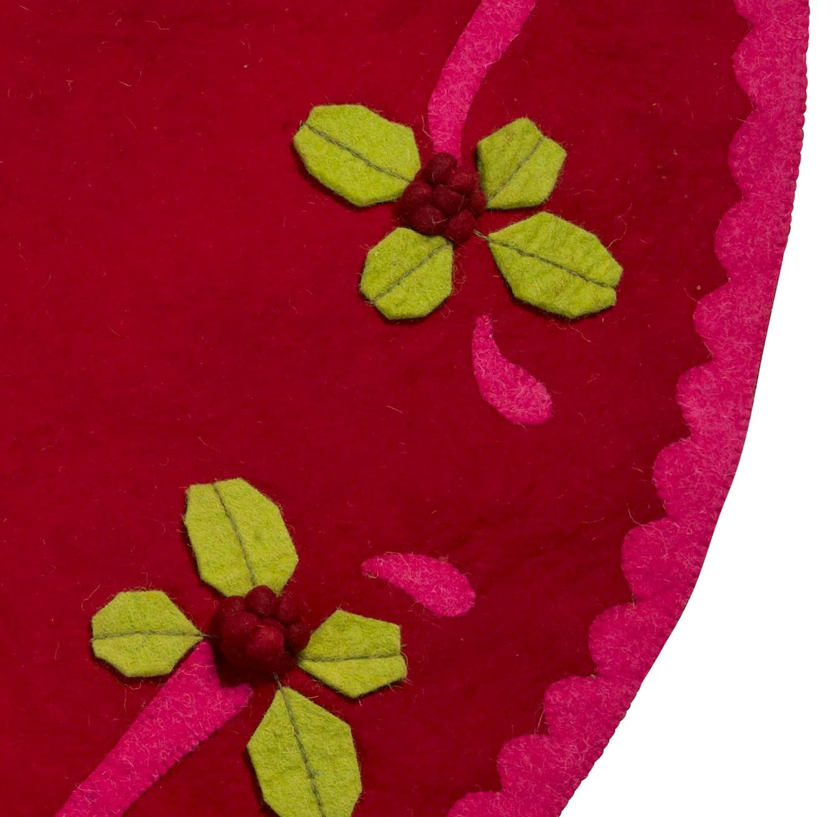 Handmade Christmas Tree Skirt Felt - Berries Red - 60" Arcadia Home