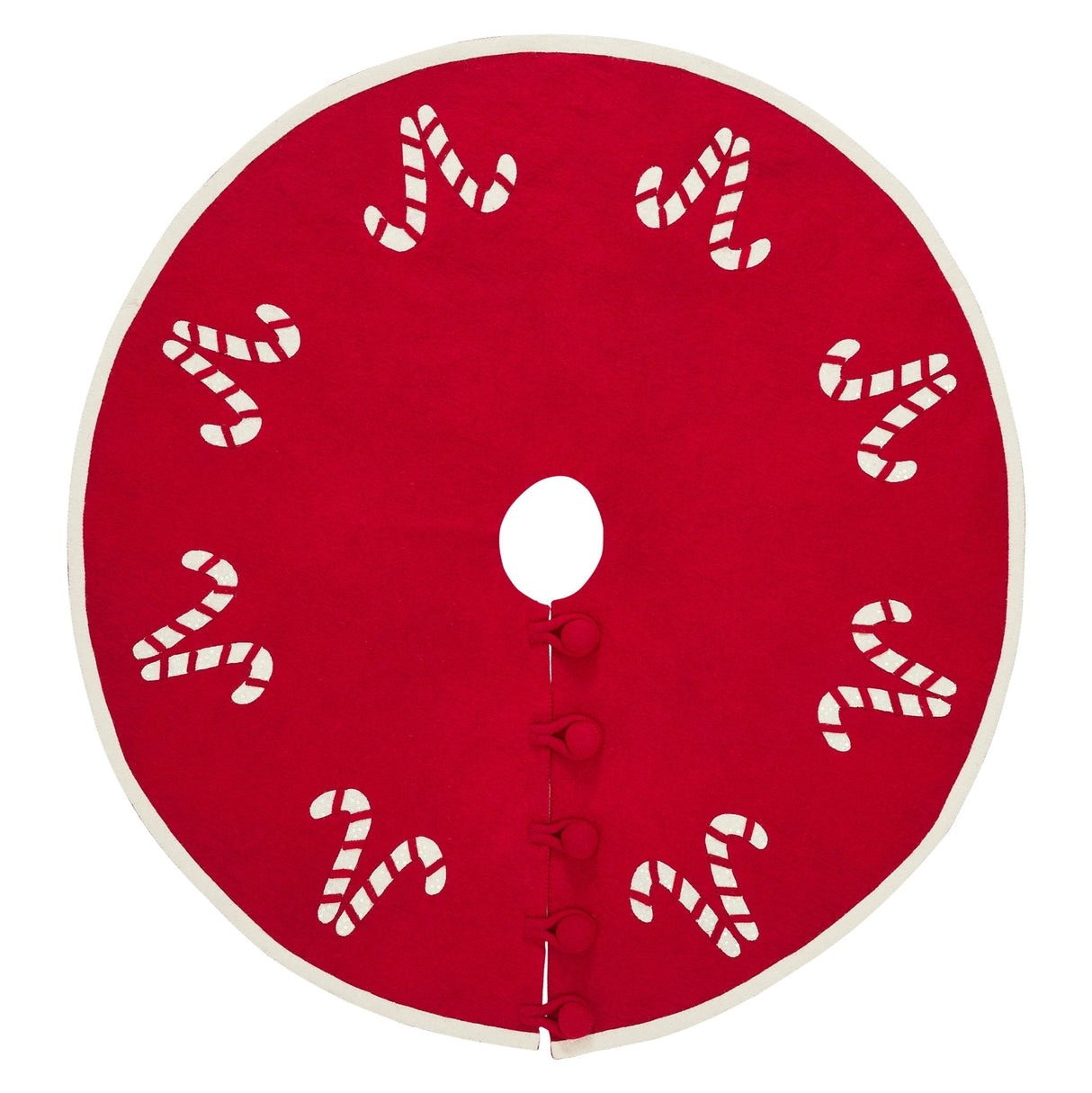 Handmade Candy Canes Red Felt Christmas Tree Skirt Felt 60" Arcadia Home