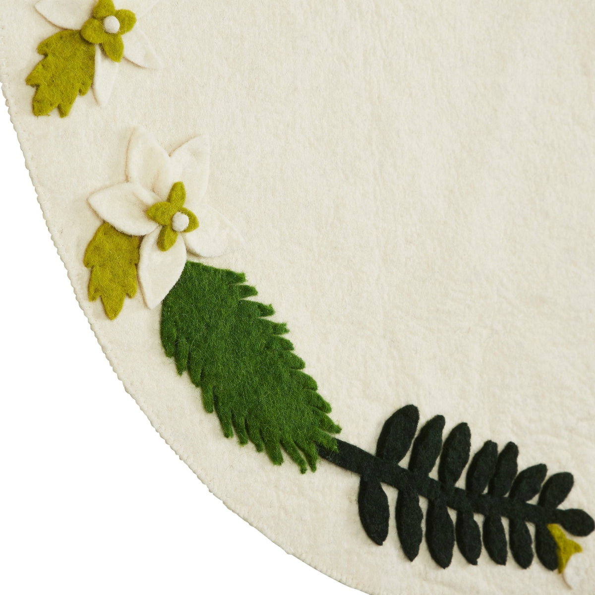 Handmade Christmas Tree Skirt Felt - Greenery Border Cream