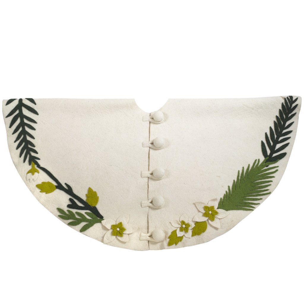 Handmade Christmas Tree Skirt Felt - Greenery Border Cream