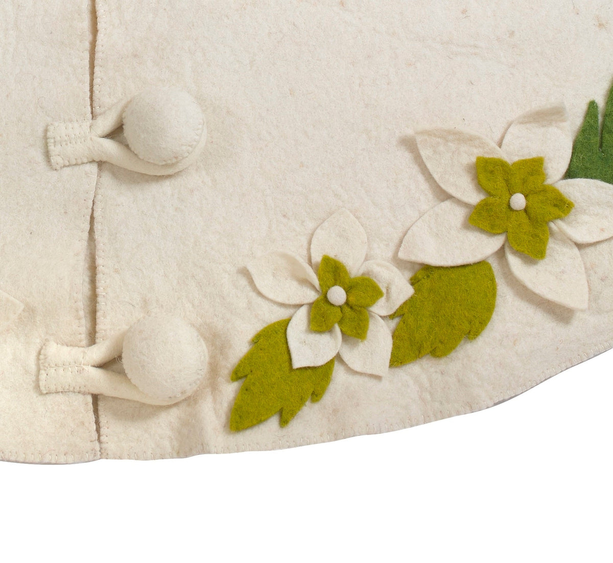 Handmade Christmas Tree Skirt Felt - Greenery Border Cream