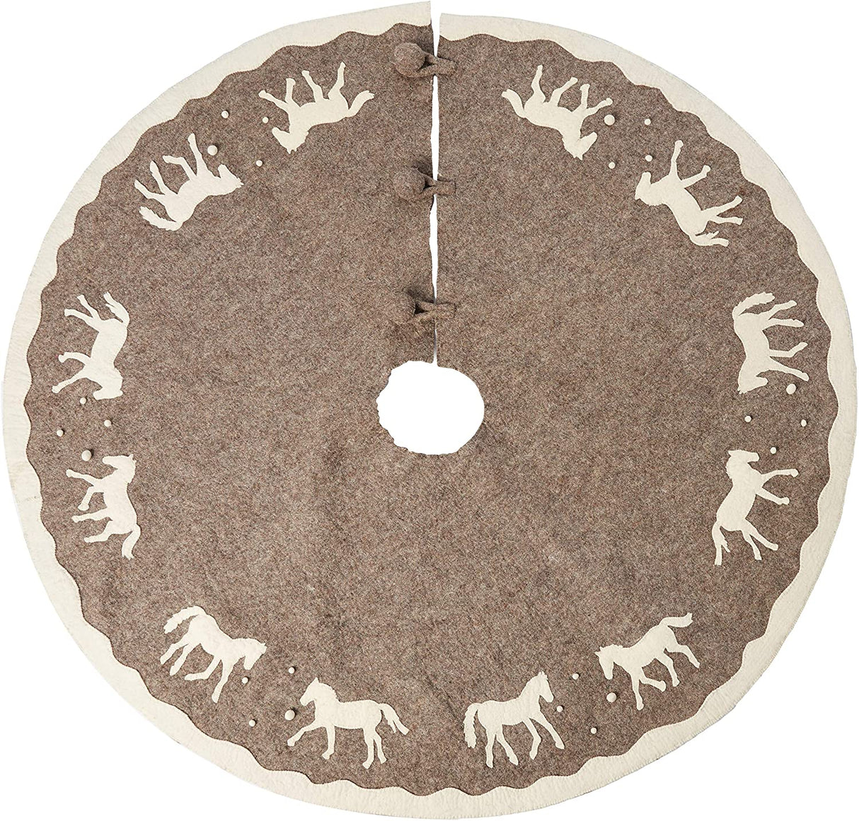 Handmade Horses Gray Felt Christmas Tree Skirt 60" Arcadia Home