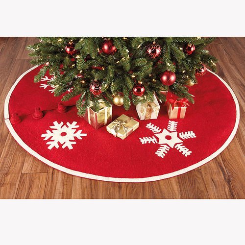 Handmade Snowflakes Red Christmas Tree Skirt Felt 60" / 72" Arcadia Home