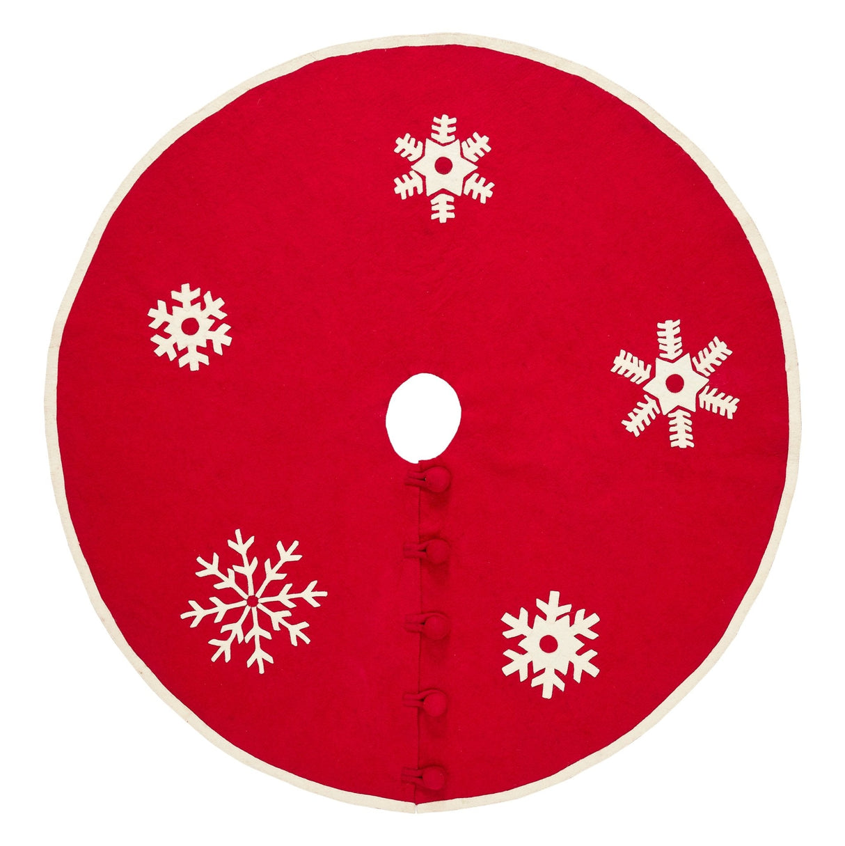 Handmade Snowflakes Red Christmas Tree Skirt Felt 60" / 72" Arcadia Home