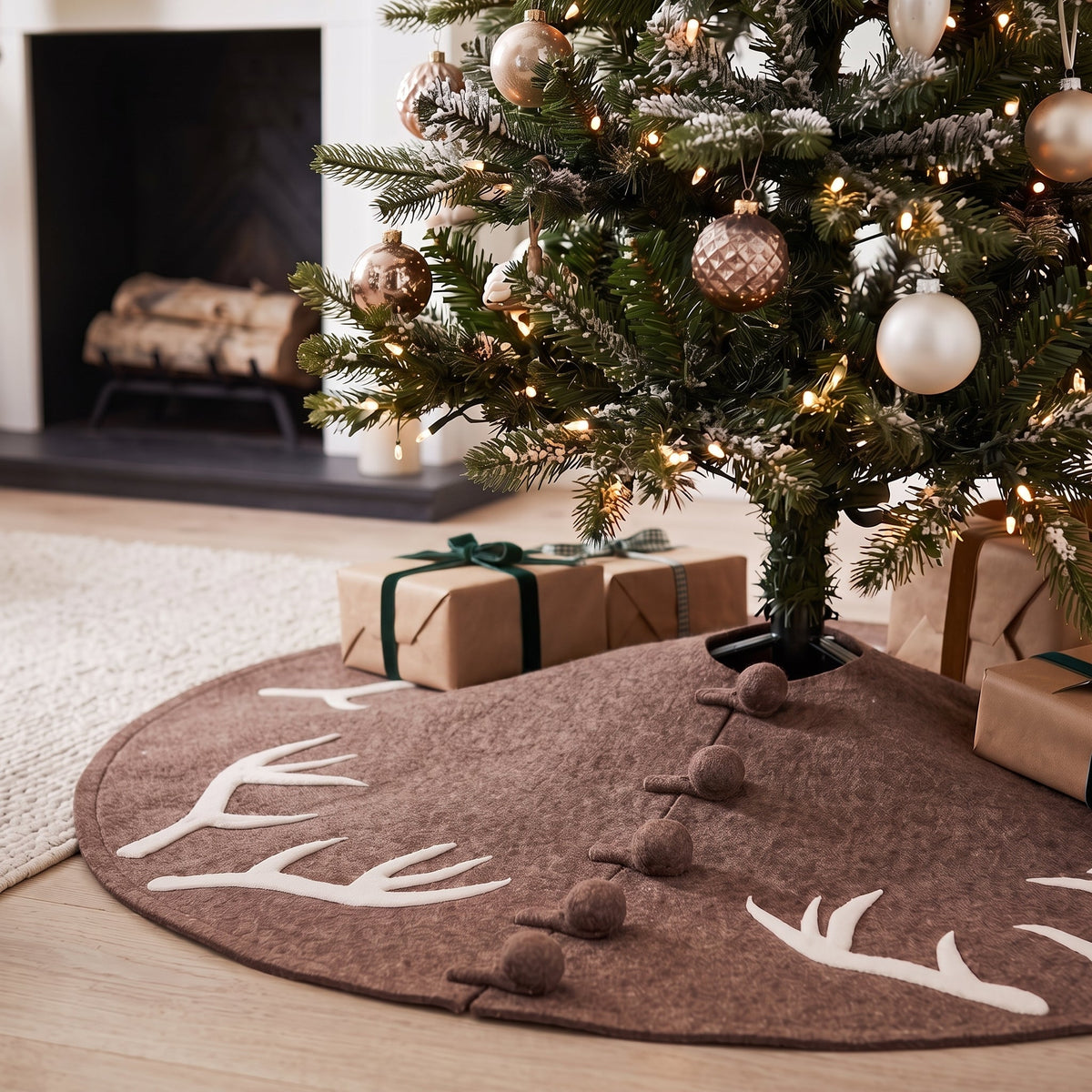 Handmade Felt Antlers Gray Christmas Tree Skirt 60" / 72"