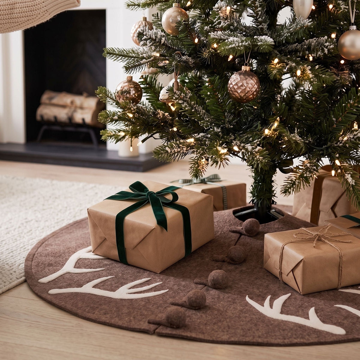 Handmade Felt Antlers Gray Christmas Tree Skirt 60" / 72"