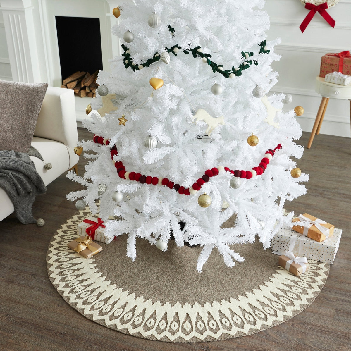 Handmade Felt Scandinavian Design Gray Christmas Tree Skirt 60"