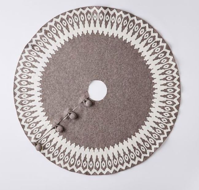 Handmade Felt Scandinavian Design Gray Christmas Tree Skirt 60" Arcadia Home