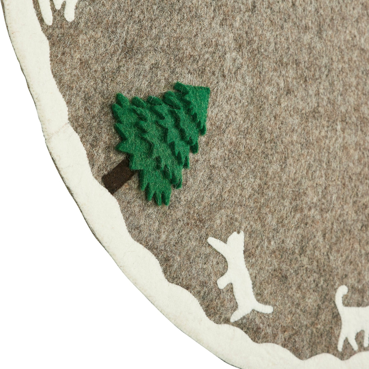 Handmade Felted Cats and Green Trees Grey Christmas Tree Skirt 36",