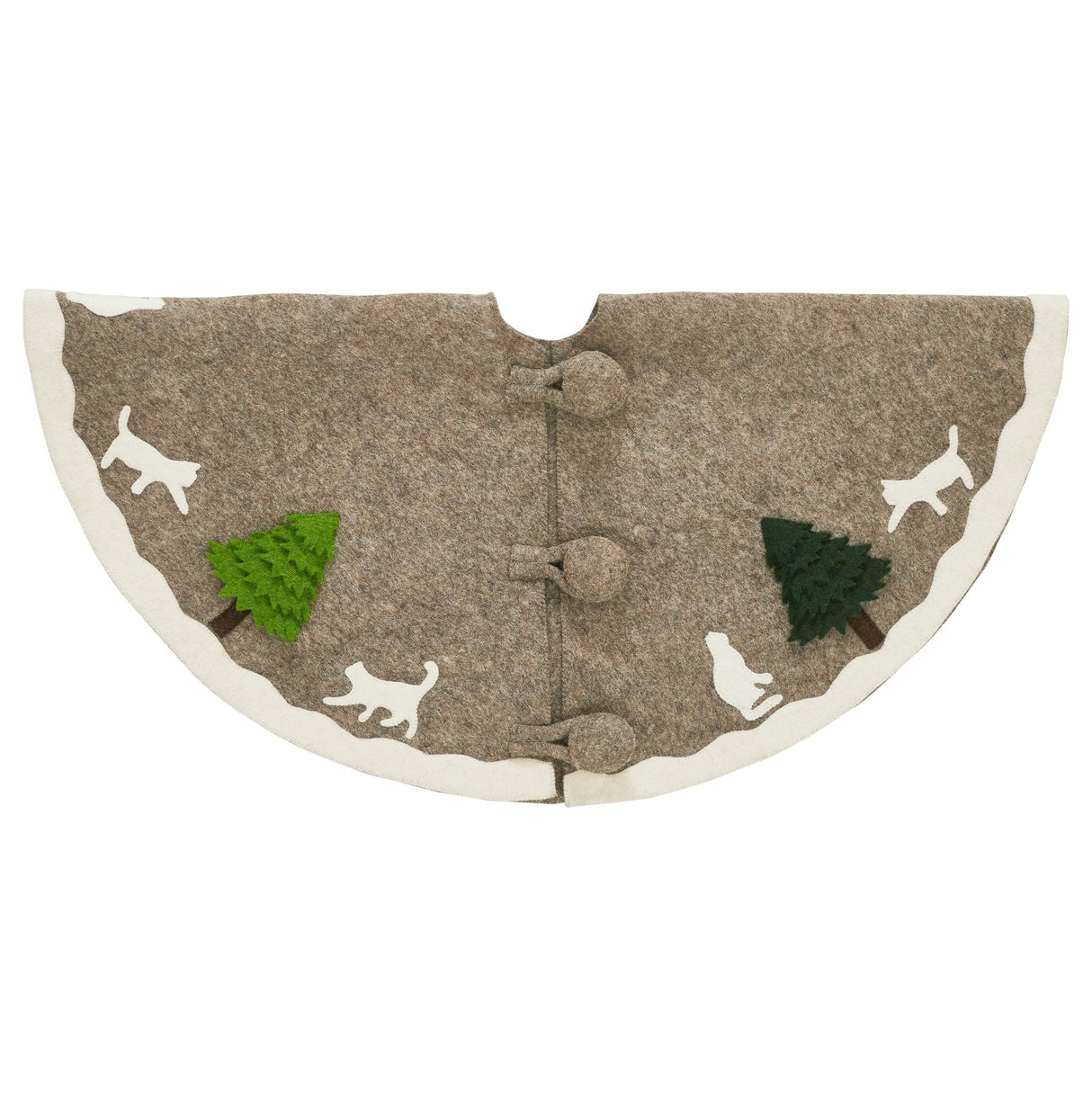 Handmade Felted Cats and Green Trees Grey Christmas Tree Skirt 36", Arcadia Home