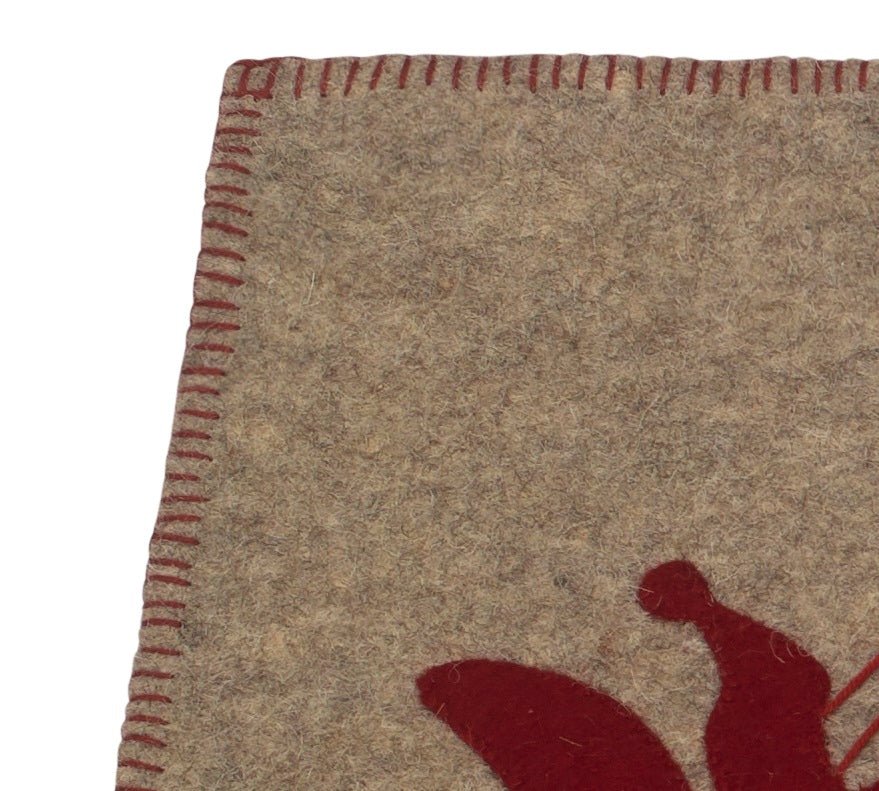 Gray Hand Felted Wool Christmas Table Runner - Reindeer and Sleigh - 16"x44" Arcadia Home