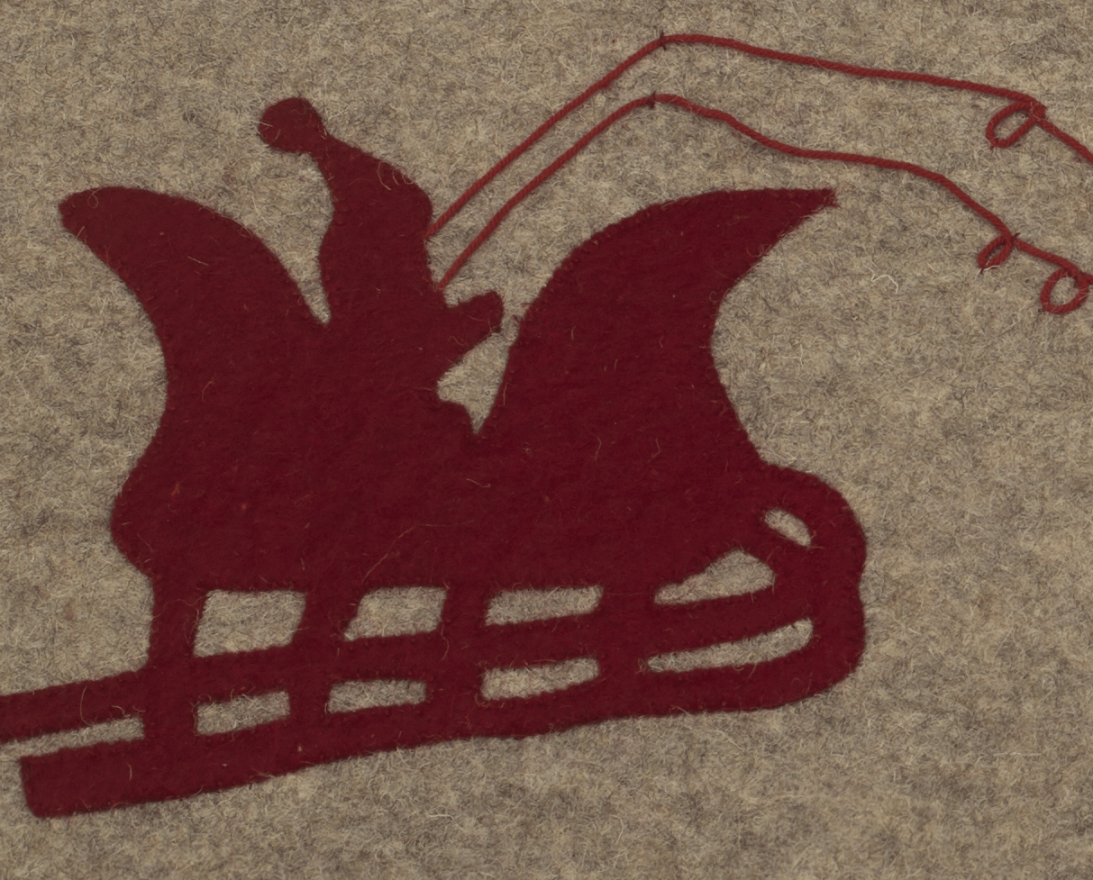 Gray Hand Felted Wool Christmas Table Runner - Reindeer and Sleigh - 16"x44" Arcadia Home