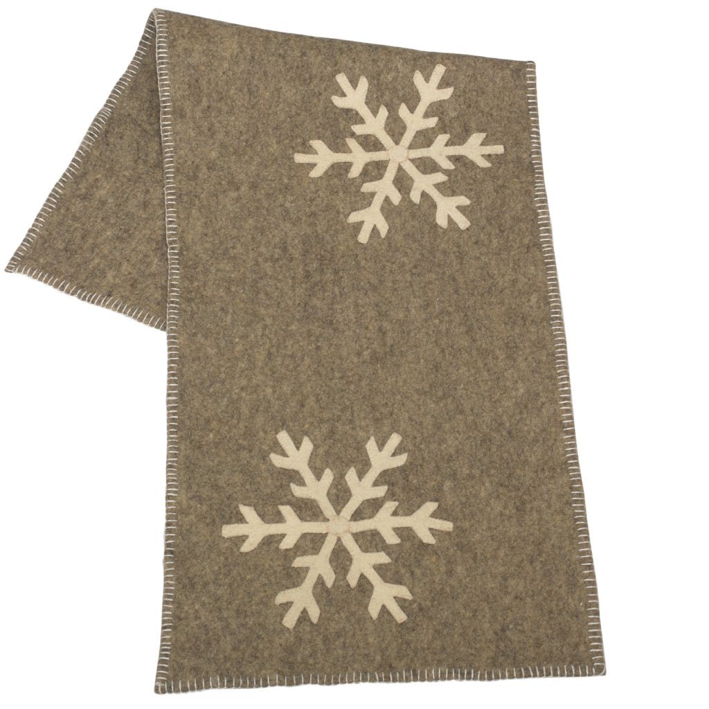 Gray Hand Felted Wool Christmas Table Runner - Snowflakes - 16"x44" Arcadia Home