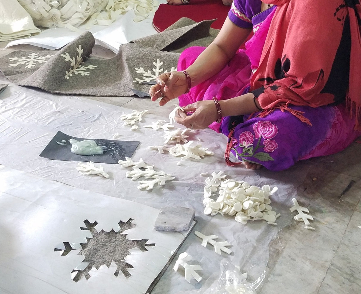 Gray Hand Felted Wool Christmas Table Runner - Snowflakes - 16"x44" Arcadia Home