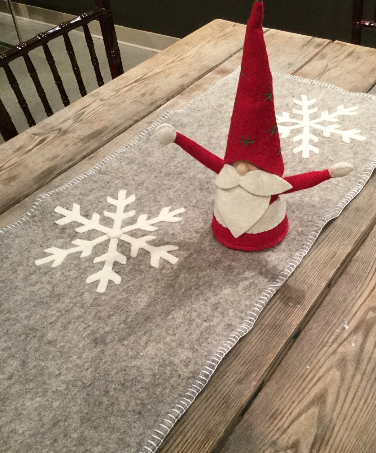 Gray Hand Felted Wool Christmas Table Runner - Snowflakes - 16"x44" Arcadia Home