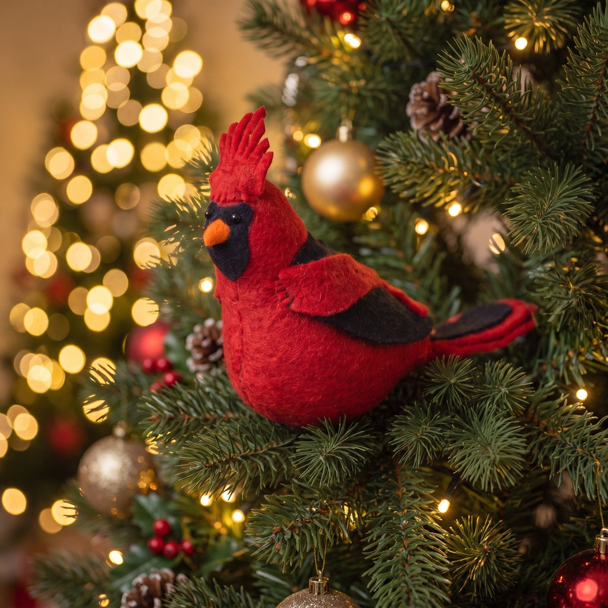 Handmade Hand Felted Wool Christmas Tree Topper - Cardinal