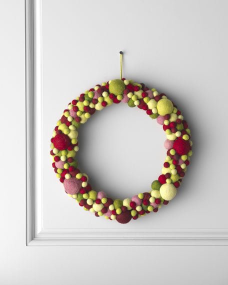 Handmade Hand Felted Wool Wreath - Multicolor Ball - 14" Arcadia Home