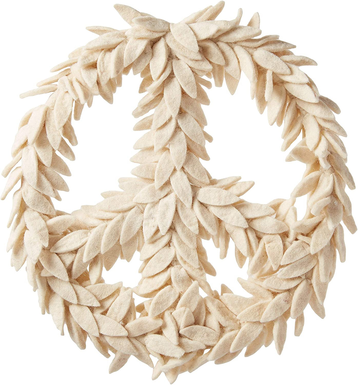 Handmade Hand Felted Wool Wreath - Peace Symbol Cream - 14" Arcadia Home