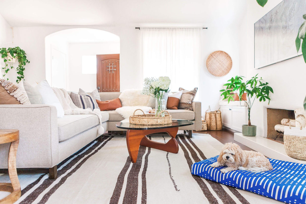 Blue Bogolan | Boho Dog Bed or Bed Cover