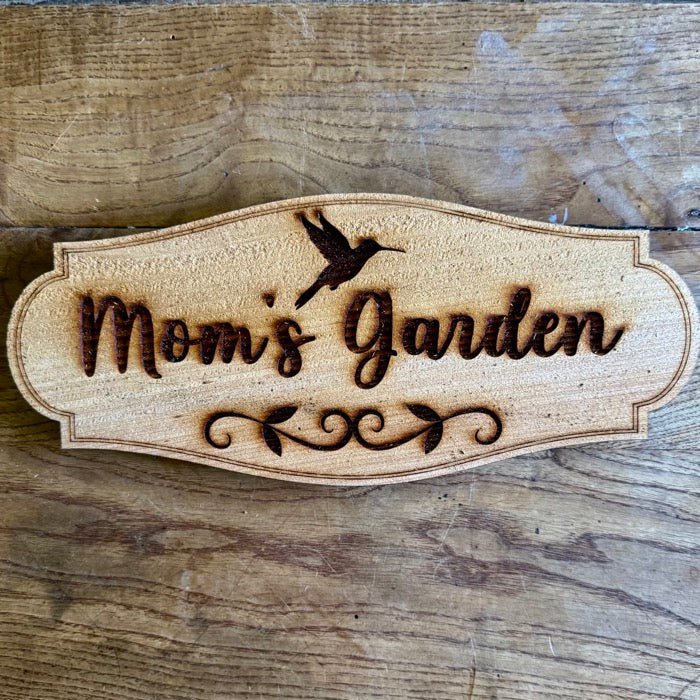 Mom's Garden Sign with Hummingbird - Made in USA with American Cedar